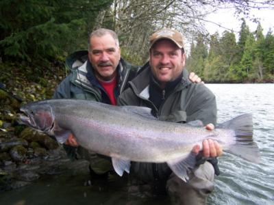 The photo of the week shows a beautiful Steelhead caught on the Kalum River on October 18, 2007.  On the left is my brother Mike and on the right is his son Justin.